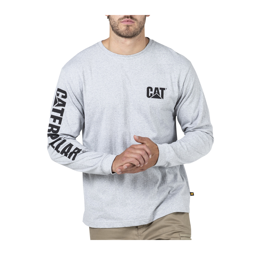 Caterpillar Men's Trademark Banner L/S T-Shirts Grey CAT-10734